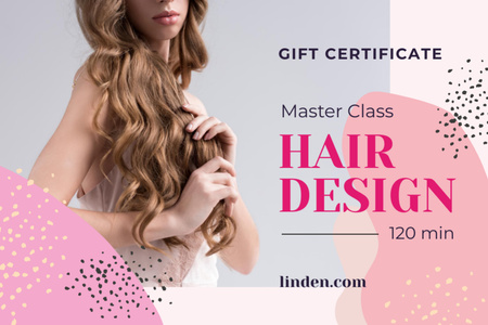 Ontwerpsjabloon van Gift Certificate van Beauty Studio Ad with Woman with Long Hair