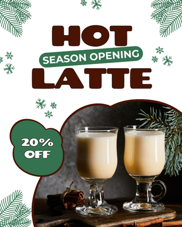 Oferta de Hot Latte sazonal com tarifas com desconto Instagram Post Vertical Modelo de Design