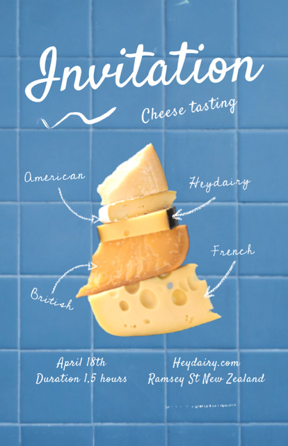 Variety Of Cheese Tasting Event Invitation 5.5x8.5in Tasarım Şablonu