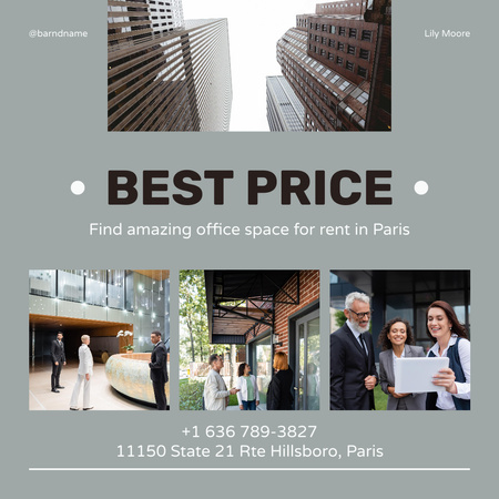 Best Price For Office Space in Paris Instagram AD Design Template