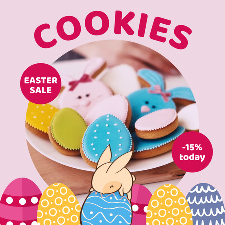 Cookies doces com desconto e coelho Animated Post Modelo de Design