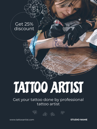 Highly Professional Tattoo Artist Service Offer Poster US Design Template