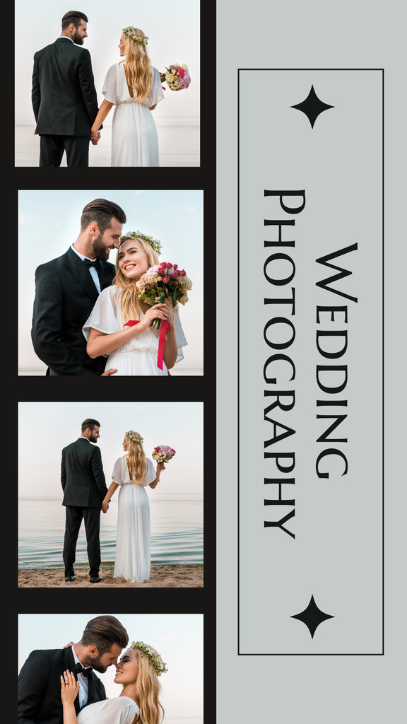 Collage with Wedding Photos of Bride and Groom Instagram Story Design Template