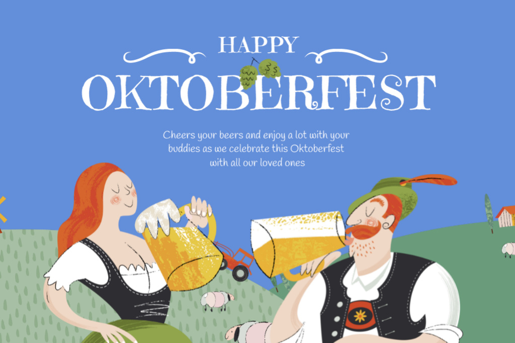 Oktoberfest Celebration As With Illustration And Beer Postcard 4x6in Design Template