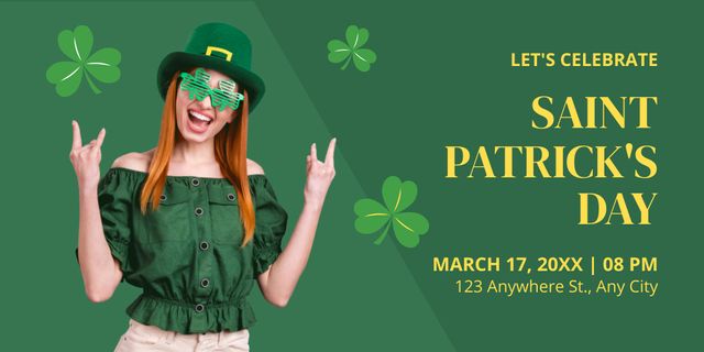St. Patrick's Day Party Invitation with Redhead Woman Twitter Design Template