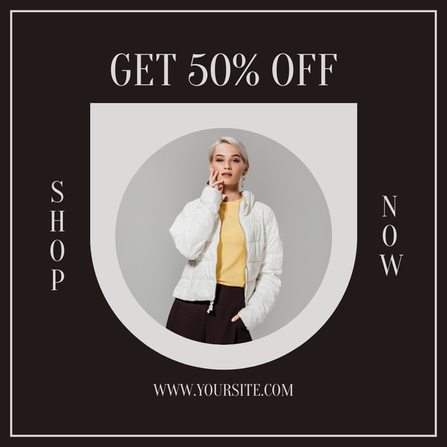 Fashion Collection Sale with Woman on Black Instagram Design Template