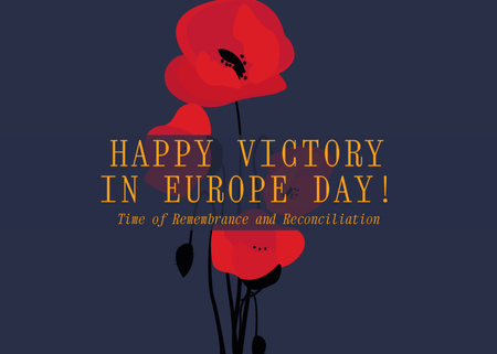 Victory Day Celebration with Red Poppy on Blue Postcard 5x7in Modelo de Design