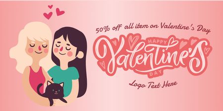 Discount on All Items for Valentine's Day Twitter Design Template