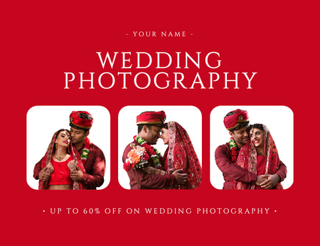 Wedding Photography Offer with Attractive Indian Bride and Groom Thank You Card 5.5x4in Horizontal Design Template
