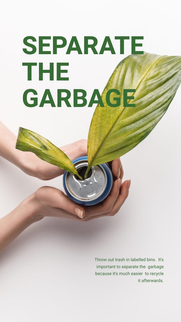 Designvorlage Recycling Concept with Woman Holding Plant in Can für Instagram Story