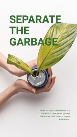 Conceito de reciclagem com mulher segurando a planta em lata Instagram Story Modelo de Design