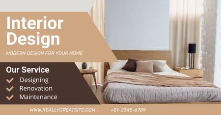 Interior Design Services Offer with Stylish Bedroom Facebook AD tervezősablon