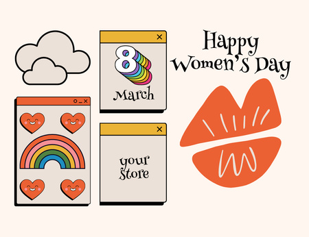 Template di design Saluto per la Giornata mondiale dell'uguaglianza delle donne con arcobaleno e labbra Thank You Card 5.5x4in Horizontal