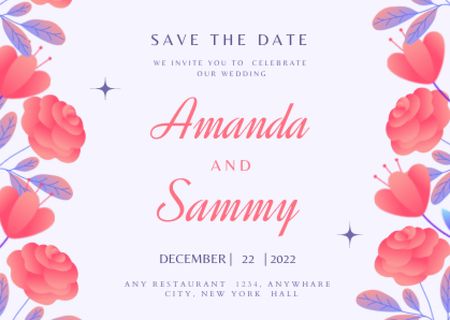 Wedding Invitation with Pink Flowers Postcard Modelo de Design
