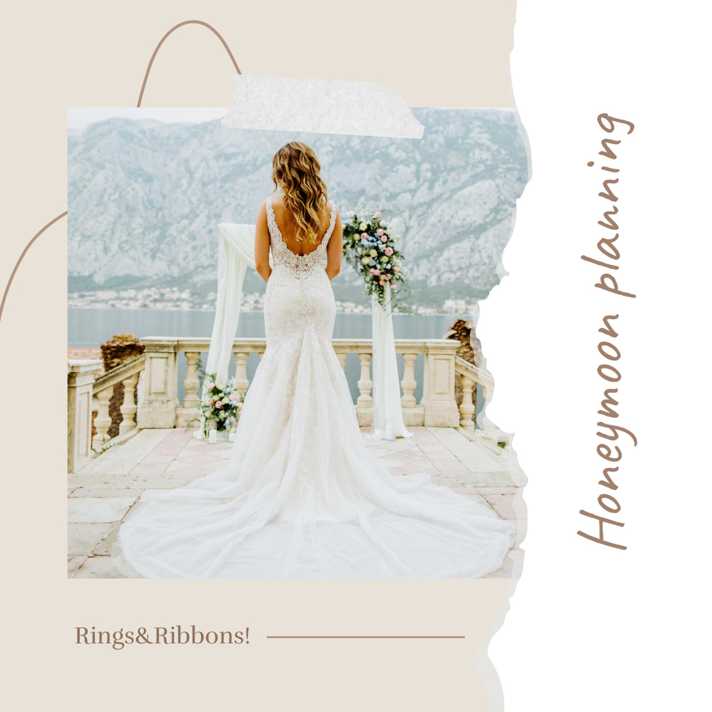 Beautiful Tender Bride on Pier on Wedding Celebration Instagram tervezősablon