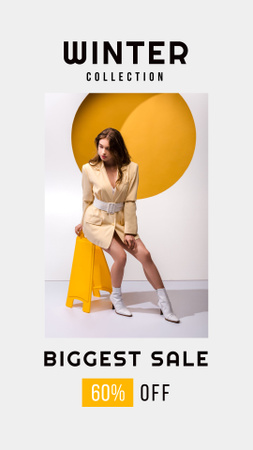 Designvorlage Winterkollektionsangebot mit Frau im eleganten Outfit für Instagram Story