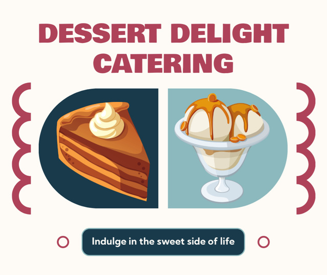 Catering of Delicious Cakes and Ice Cream for Events Facebook Design Template