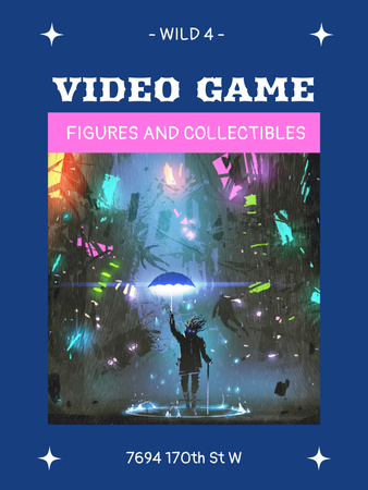 Реклама фигурок из видеоигр с мультипликационным персонажем Poster US – шаблон для дизайна