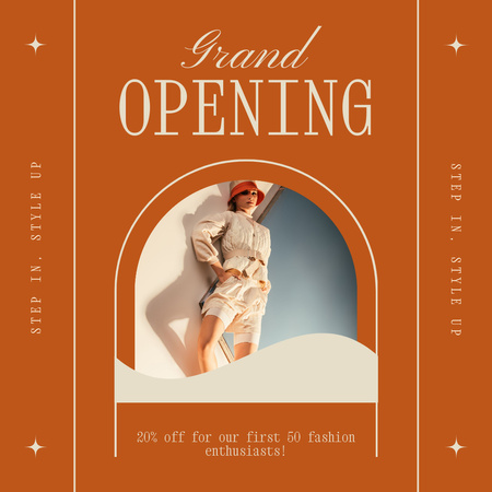 Designvorlage Große Eröffnung eines atemberaubenden Modegeschäfts mit Rabatten für Instagram AD