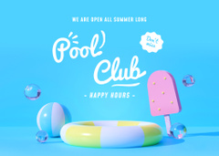 Pool Club Happy Hours Ad with Yellow Ring