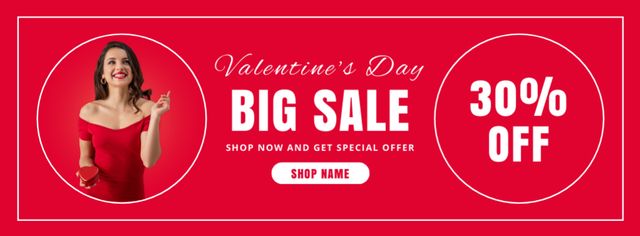 Big Valentine's Day Sale with Beautiful Woman in Red Facebook cover Πρότυπο σχεδίασης