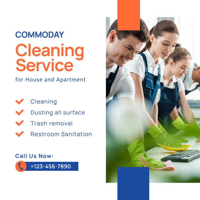 Perfect Cleaning Service Team Working in Office Instagram AD Design Template