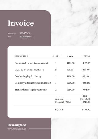 Template di design Business Company Services on White Texture Invoice