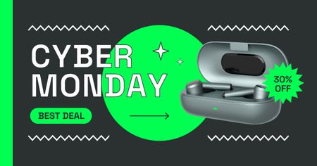 Cyber Monday Discounts on Earbuds Facebook AD Design Template