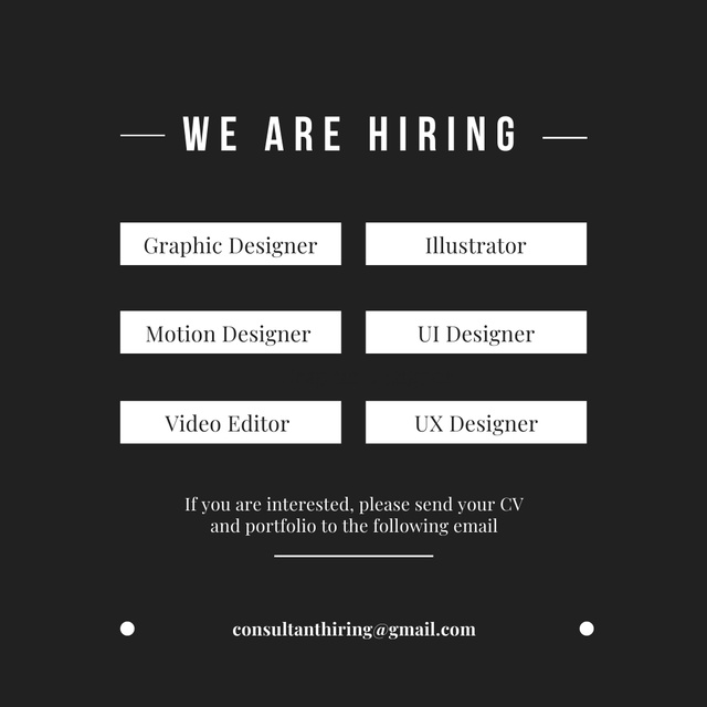 Designers and Editors Hiring Black and White Instagramデザインテンプレート