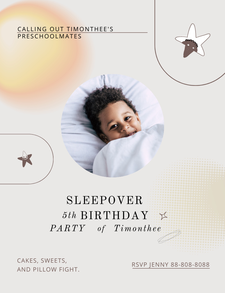 Sleepover Birthday Party for Boy and Friends Invitation 13.9x10.7cm Design Template