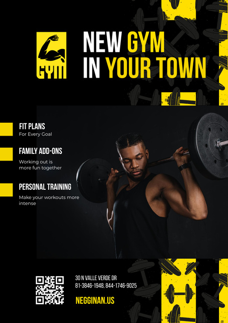Ontwerpsjabloon van Poster A3 van Gym Promotion with Man Lifting Barbell