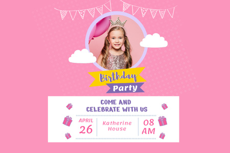 Birthday Party Invitation Flyer 4x6in Horizontal Design Template