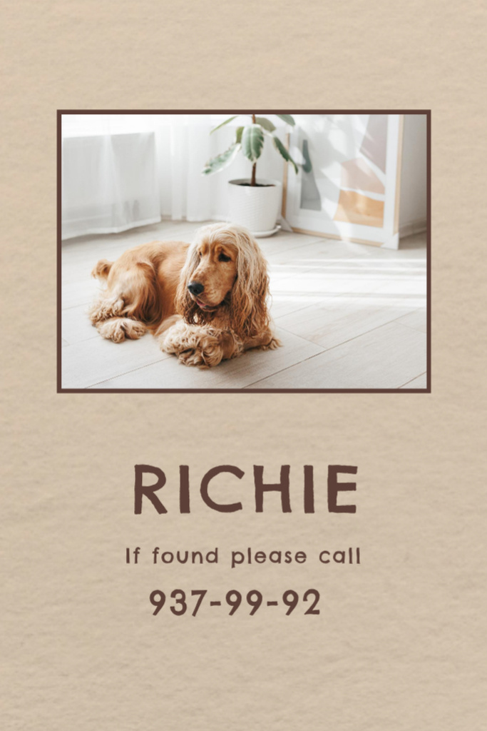 Lost Dog Announcement with Cute Puppy Flyer 4x6in – шаблон для дизайна