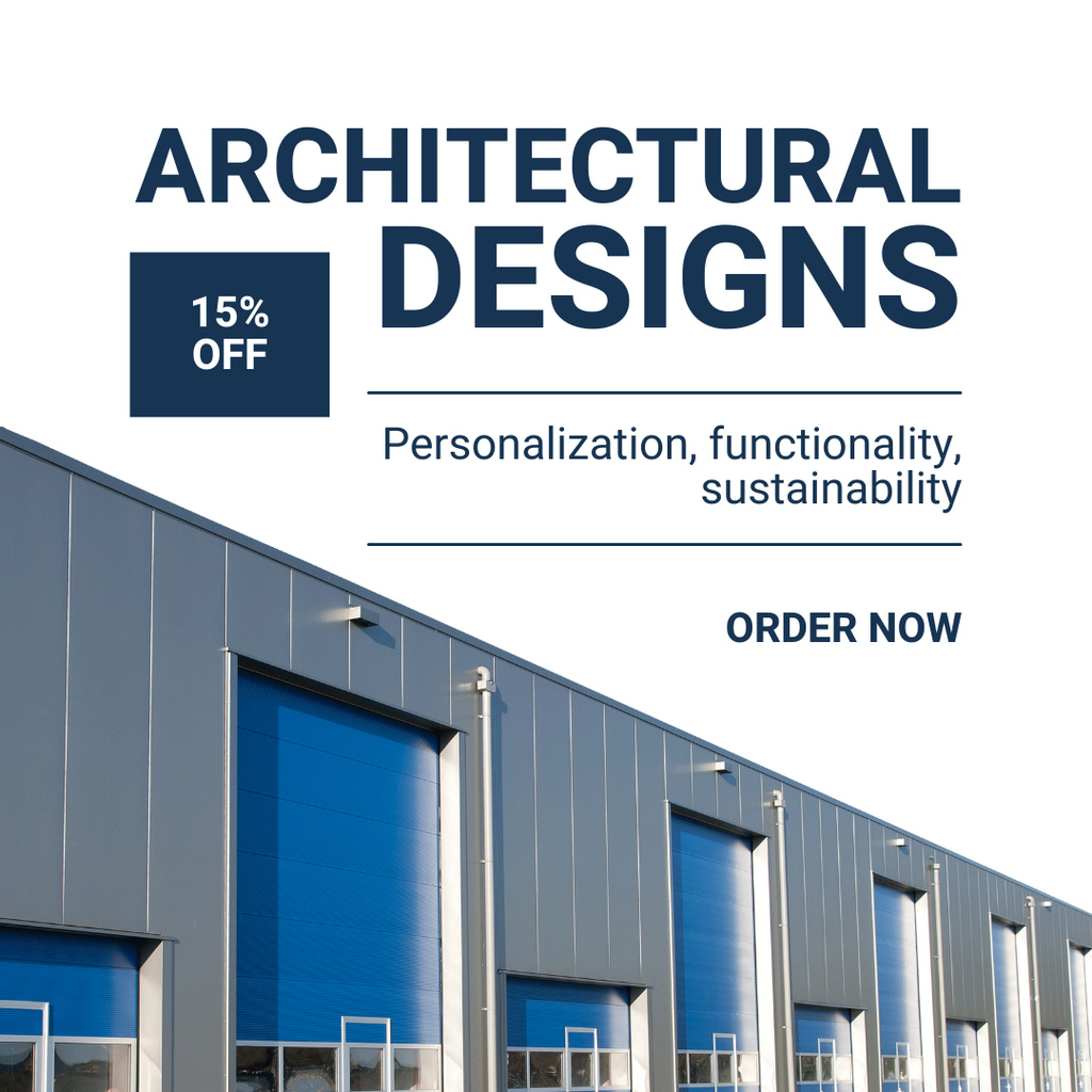 Discount on Architectural Design Services with Modern Building Instagram AD Tasarım Şablonu