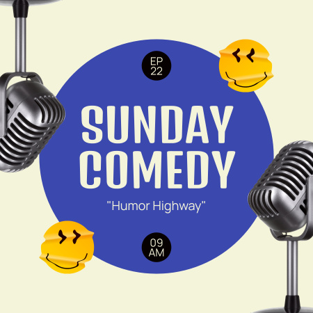 Anúncio de programas de comédia de domingo com microfones Podcast Cover Modelo de Design