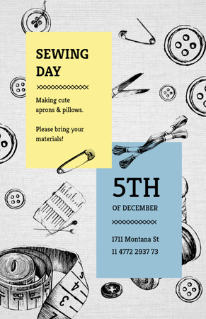 Sewing day Event with Tools for Needlework Flyer 5.5x8.5in Design Template