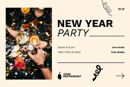 Plantilla de diseño de Champagne in Glasses on Bright New Year Party Flyer 4x6in Horizontal 
