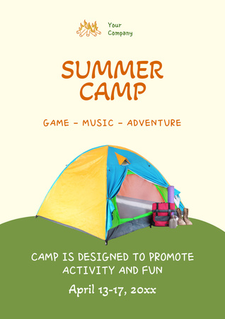 Summer Camp Promotion With Music And Adventure Poster A3 Modelo de Design