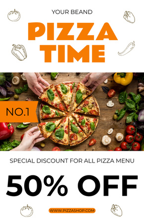Designvorlage Rabatt-Pizza-Zeit auf Weiß für Recipe Card