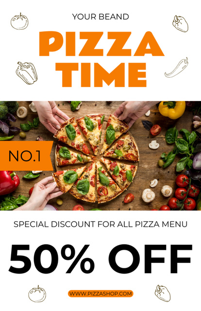 Designvorlage Discount Pizza Time on White für Recipe Card