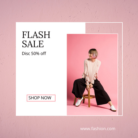 Sale Announcement with Stylish Blonde Woman in Pink Instagram Design Template