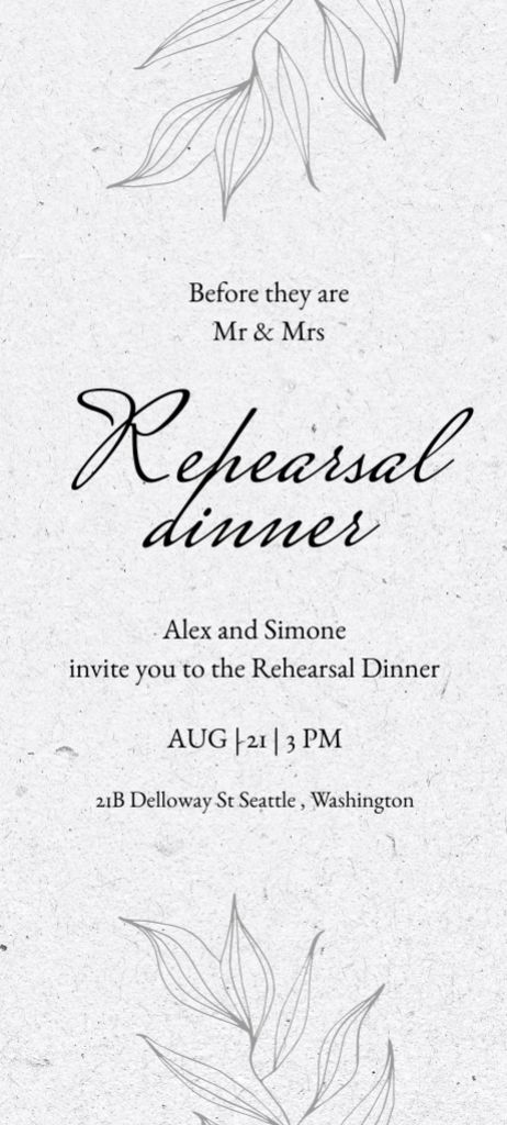 Wedding Rehearsal Dinner Announcement on Grey Invitation 9.5x21cm Design Template