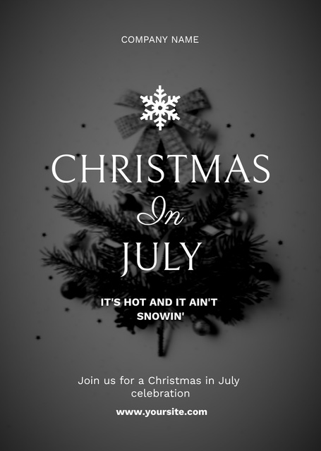 Designvorlage Cozy Christmas Party in July with Christmas Tree In Black für Flyer A6