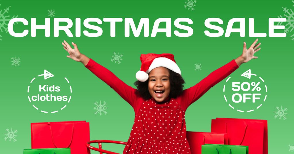 Joyful African American Little Girl with Christmas Gifts Facebook ADデザインテンプレート