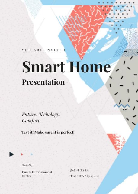 Smart Home Presentation announcement on memphis pattern Invitation Modelo de Design