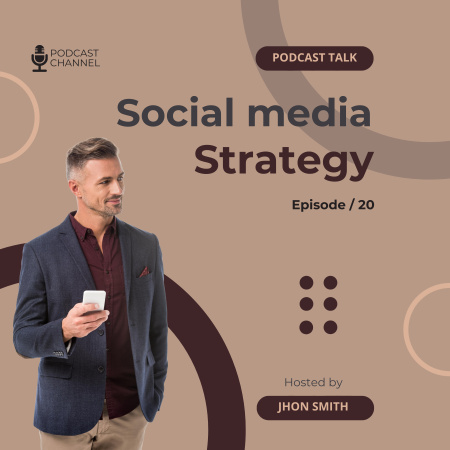 Podcastin sosiaalisen median strategiakeskustelujakso Podcast Cover Design Template