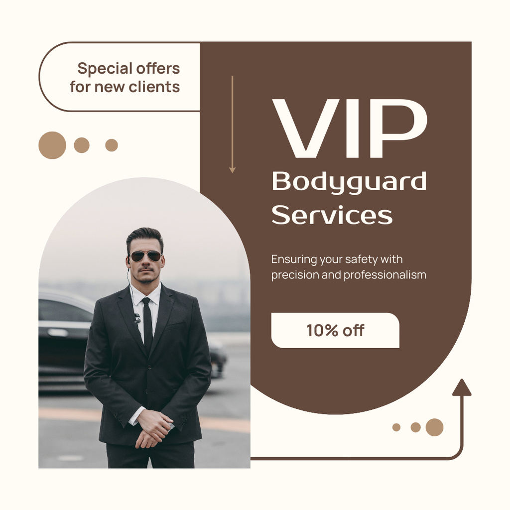 Designvorlage VIP Bodyguard Services Promo on Brown für Instagram
