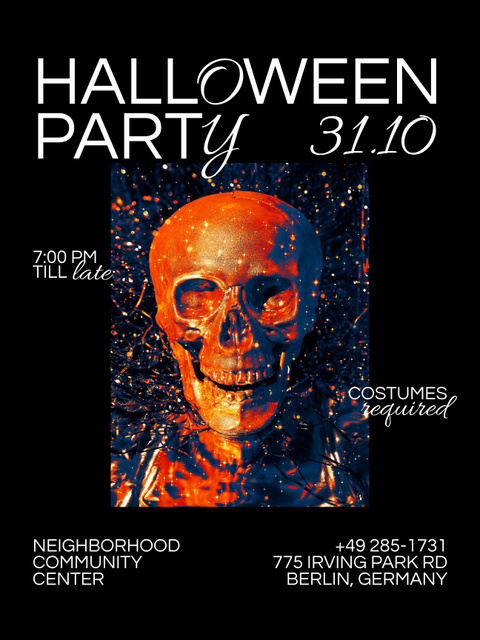 Halloween Party Announcement with Laughing Skull Poster US Design Template
