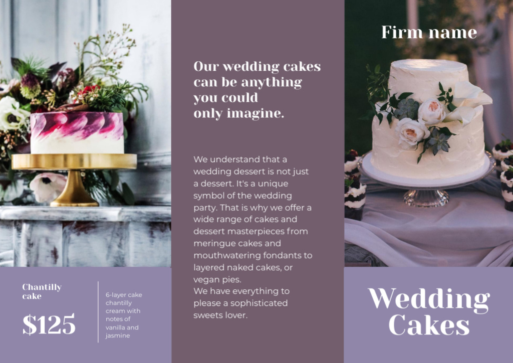 Offers of Wedding Cakes with Flowers Brochure Din Large Z-fold Πρότυπο σχεδίασης