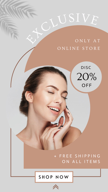 Cosmetics Online Store Ad With Discounts For All Items Instagram Story Design Template